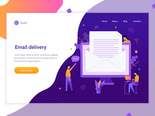 Wall Mural - Email delivery. Creative landing page design template. Business concept. Flat vector illustration.