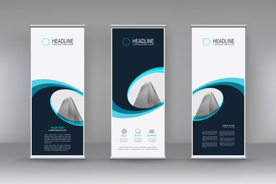 Vector vertical banner. Banner design in three different shape with building illustration. Abstract geometric background. Can use for Cover, Annual Report, Poster, Brochure, Flyer