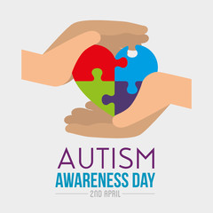 Sticker - hands with heart puzzle to autism day