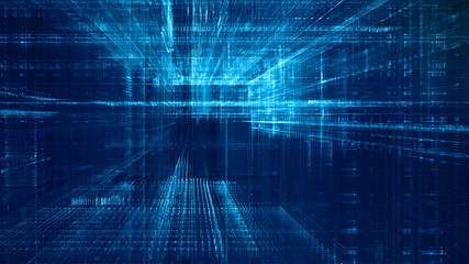 Poster - Abstract background. Digital data visualization. 3D illustration based on fractal graphics. Blue toned image.