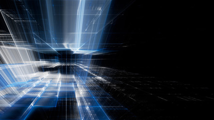 Poster - Abstract blue on black background element. Fractal graphics 3d illustration. Science or technology concept.