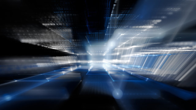 Abstract blue on black background element. Fractal graphics 3d illustration. Science or technology concept.