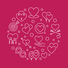 Wall Mural - Romantic friendship vector round concept illustration in outline style on red background