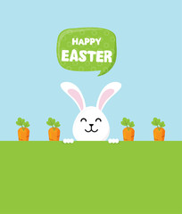 Poster - Cute Easter bunnies happy Easter sign- Vector