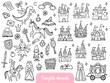 Big set of a fashion fairy tale and magic objects isolated on white background. Cute doodle illustration in cartoon style for stickers, badges, coloring page or indie game  Vector