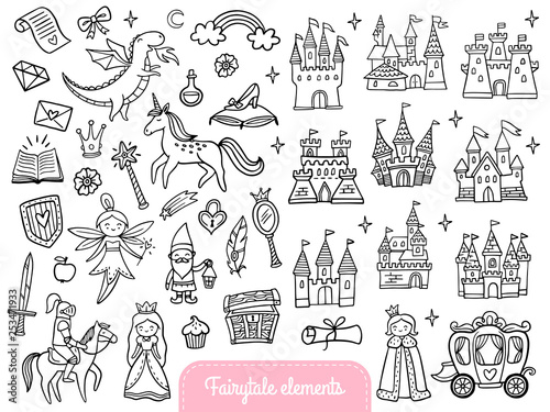 Big set of a fashion fairy tale and magic objects isolated on white background Tableau sur Toile