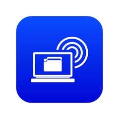 Poster - Laptop and and wireless icon digital blue for any design isolated on white vector illustration