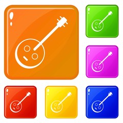 Poster - African guitar icons set collection vector 6 color isolated on white background