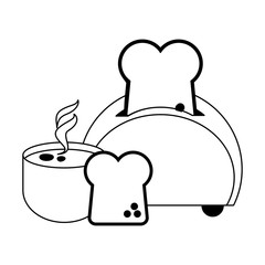 Sticker - Toast bread and coffee breakfast in black and white