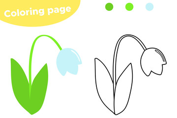 Wall Mural - Spring coloring page, flower snowdrop. Educational game for preschool kids. Vector illustration