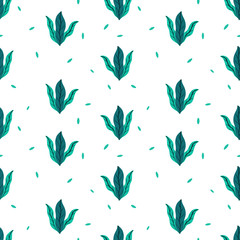 Wall Mural - Leaves flat set. Seamless pattern Tropical plants isolated on white background. Nature simple green floral. Minimal style fantasy.