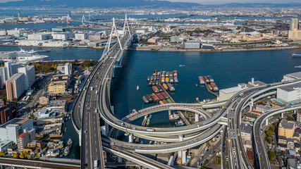Wall Mural - Aerial view interchange highway and overpass in city of Osaka City, Osaka, Kansai, Japan