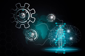 Wall Mural - abstract background technology concept in blue light,brain and human body technology modern medical 