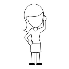 Wall Mural - Woman with smartphone avatar cartoon in black and white