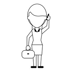 Wall Mural - Woman with smartphone avatar cartoon in black and white