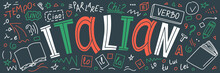 Italian. Language Hand Drawn Doodles And Lettering. 