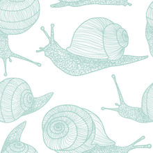 Pastel Teal Snails Vector Seamless Repeat Pattern