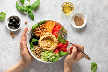 Wall Mural - Vegetarian Buddha bowl with hummus