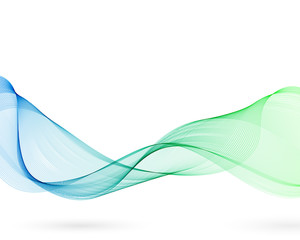 Wavy abstract design in two colors. Ribbon concept with blue and green gradient. White isolated background. Vector illustration.