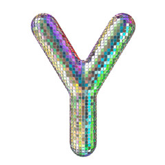 Poster - Disco font, letter Y from glitter mirror facets. 3D rendering
