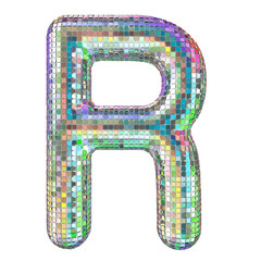 Poster - Disco font, letter R from glitter mirror facets. 3D rendering