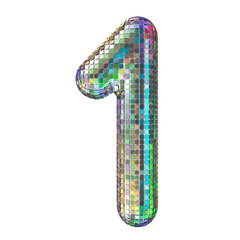 Poster - Disco font, number 1 from glitter mirror facets. 3D rendering