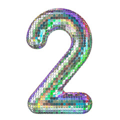 Poster - Disco font, number 2 from glitter mirror facets. 3D rendering