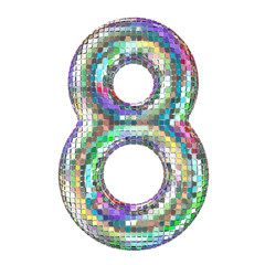 Poster - Disco font, number 8 from glitter mirror facets. 3D rendering