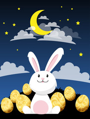 Wall Mural - Rabbit looking at the moon In the night sky and stars.vector