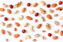 Pattern Of Nuts Mix: Cashew, Hazelnuts, Walnuts, Almonds. Lactose Free Food