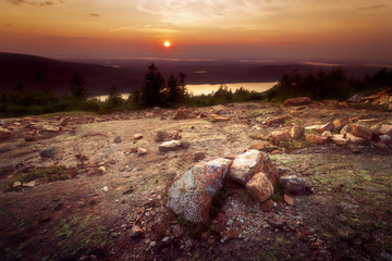 Wall Mural - Rocks and Sunset on top of Cadillac Mountain. Acadia National Park.