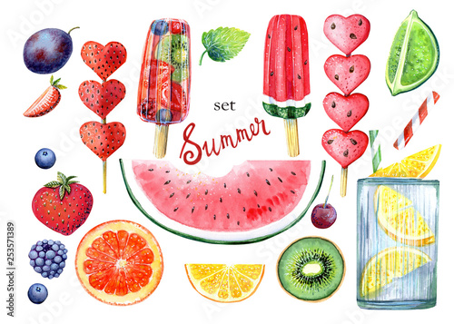 Watermelons and Oranges Watercolor Print Set
