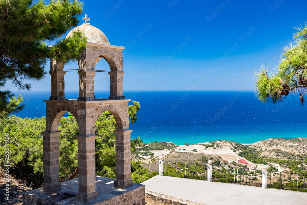 Monastery of Agios Ioannis Thymianos at Kos island, Greece - obrazy, fototapety, plakaty 