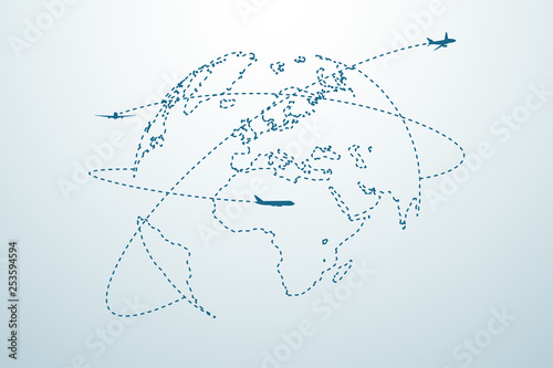 Fotografía Airplane line path with map