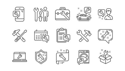 Repair line icons. Hammer, Screwdriver and Spanner tool. Washing machine repair linear icon set.  Vector