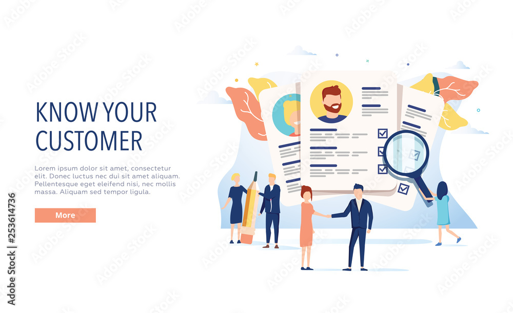 KYC, know your customer vector website template, web page and landing page design for website and mobile site. - obrazy, fototapety, plakaty 