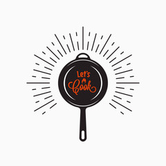 Wall Mural - Frying pan logo. Lets cook lettering on white
