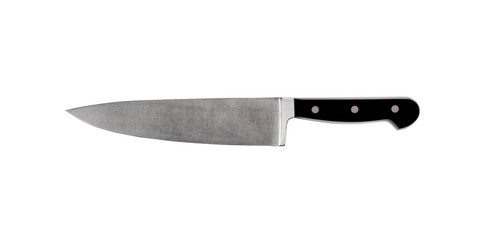 Large steel kitchen knife isolated on pure white background