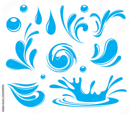 Fotomural Water. Splash and spray. Set. Vector image.