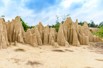 landscape of soil textures eroded sandstone pillars, columns and cliffs, 