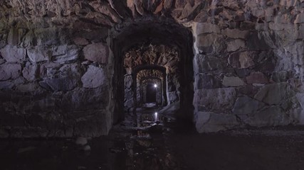 Wall Mural - Static shot, of endless tunnels and rooms, underground, inside the walls of Suomenlinna fortress island, in Helsinki, Finland