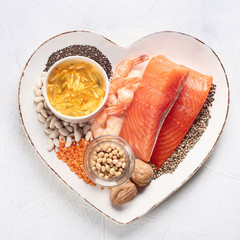 Sticker - Sources of omega 3 in heart shape plate