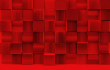 Poster - 3d rendering. abstract stack of luxury art pattern red cube boxes wall background.