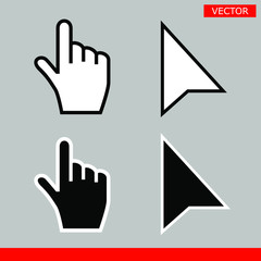 Leinwandbilder - Black and white arrow no pixel and mouse hand cursors icon vector illustration set flat style design isolated on gray background.