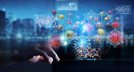 Poster - Businessman analyzing bacteria microscopic close-up 3D rendering