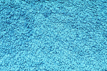 Blue Texture Shaggy Towel Background. Structure Of A Blue Cotton Towel.