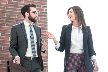 Sticker - business couple on the background of a modern office