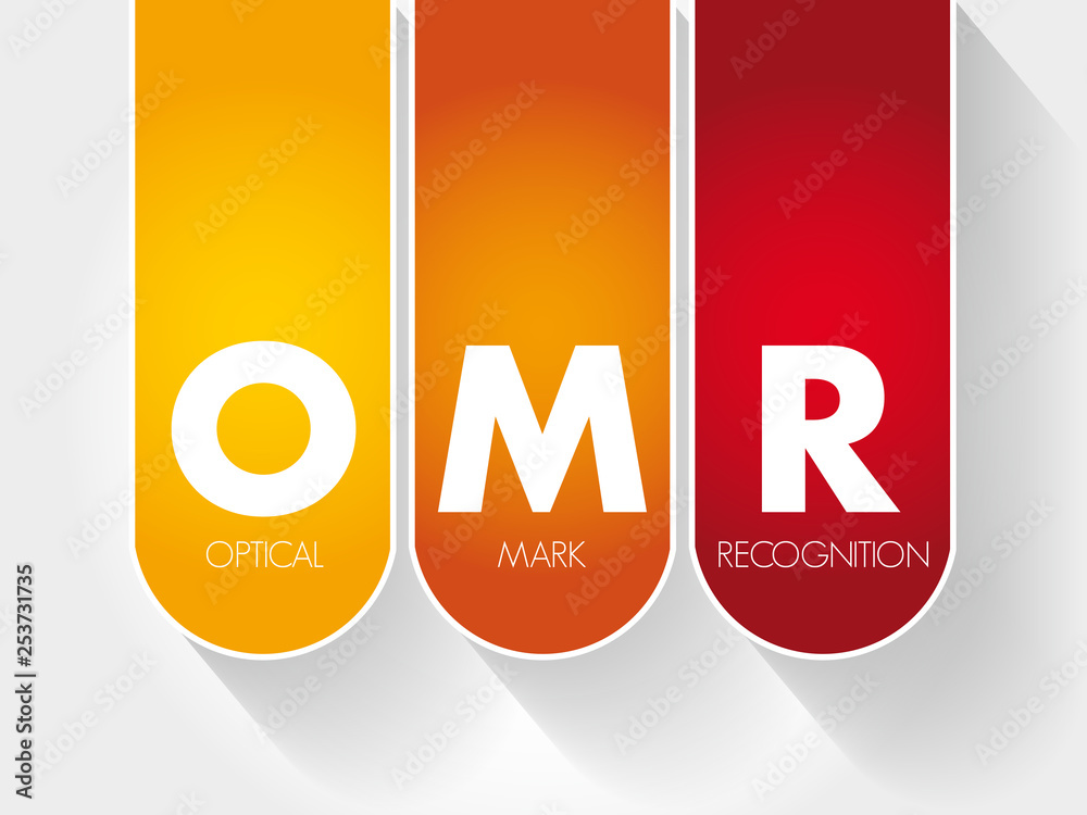 OMR - Optical Mark Recognition acronym, technology concept