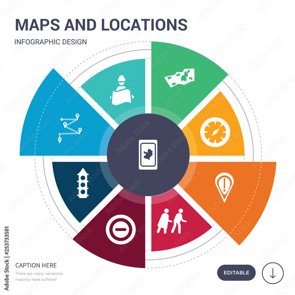 Image vectorielle Stock set of 9 simple maps and locations vector icons ...