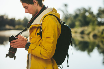 Wall Mural - Traveler on a nature photography trail